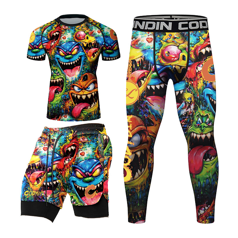 3D Colorful Monster Graffiti M - Rash Guard ulasan dan harga