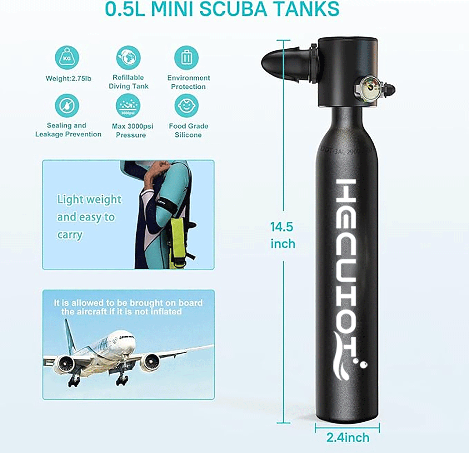HECUIOI Mini Scuba Tank Diving - Snorkel Set ulasan dan harga